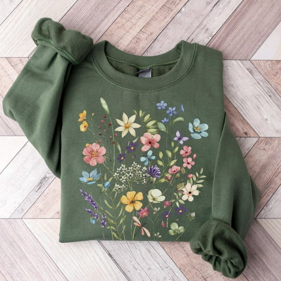 Wild Flower Shirt, Women'S Floral Crewneck, Florist Gift, Boho Pressed Flower Crewneck, Cottagecore Botanical Shirt, Garden Lover Unisex S-5XL Hot Trending Shirt, Vintage Birthday Gift
