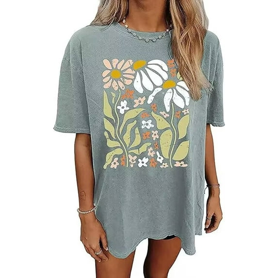 Wild Flower Shirt Womens Oversized Floral Graphic Vintage T-Shirt Botanical Nature Lover Shirt Top Inspirational Tee