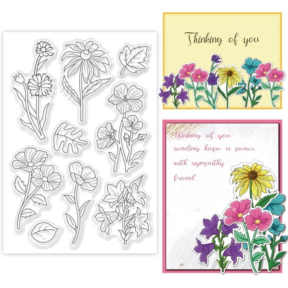 Wild Flower Silicone Clear Stamps for Card Making Floral Transparent ...