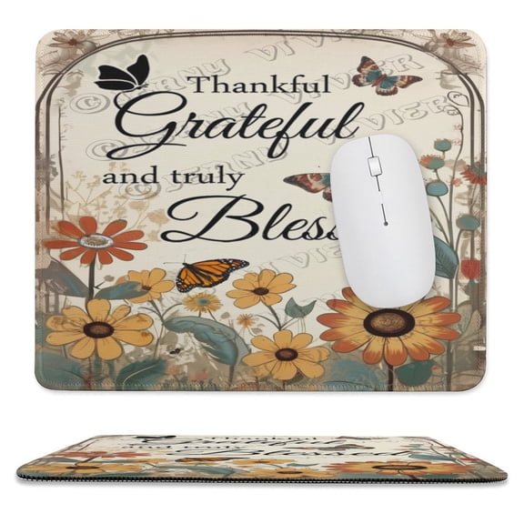 Wild Flower Thankful Grateful And Truly Blessed Inspirational Quote Printed Mouse Pad, 10"x12", Non Slip Rubber Base MousePads for Office Laptop