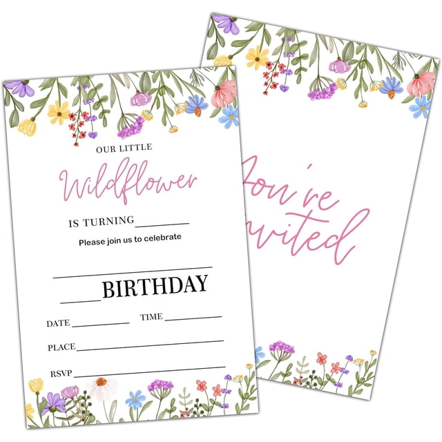 Wild Flower Theme Birthday Party Invitation - Classic Floral Invite ...