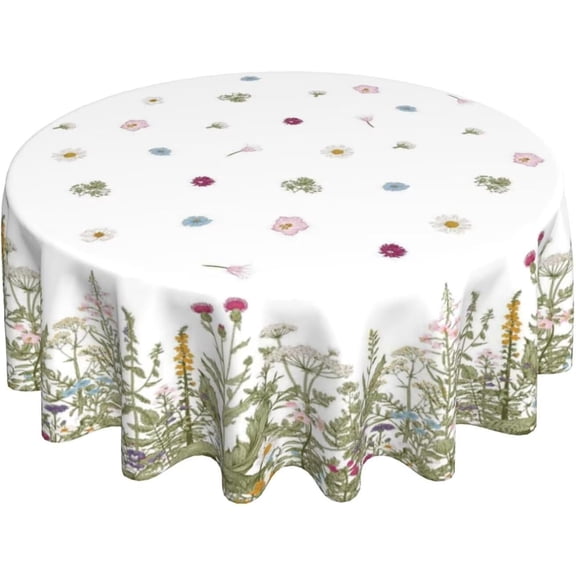 Wild Flowers Floral Tablecloth 70 Inch Round Spring Summer Table Cloth Dust-Proof Wrinkle Resistant Rustic Tablecloth for Holiday Kitchen Dining Room Party Picnic Indoor Outdoor