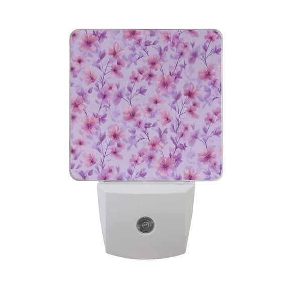 Wild Flowers Lavender Pink LED Night Light Sensor Lamp Plug-in Adjustable Brightness 2 Pack