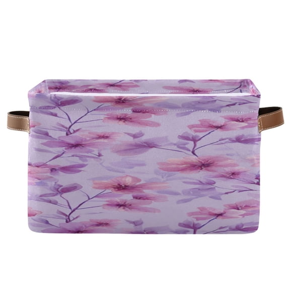 Wild Flowers Lavender Pink Square Storage Bins with Handles Collapsible Containing Box 1 Pack