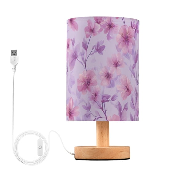 Wild Flowers Lavender Pink Table Lamp with USB Port LED Warm Light Lamp Night Light Home Decor