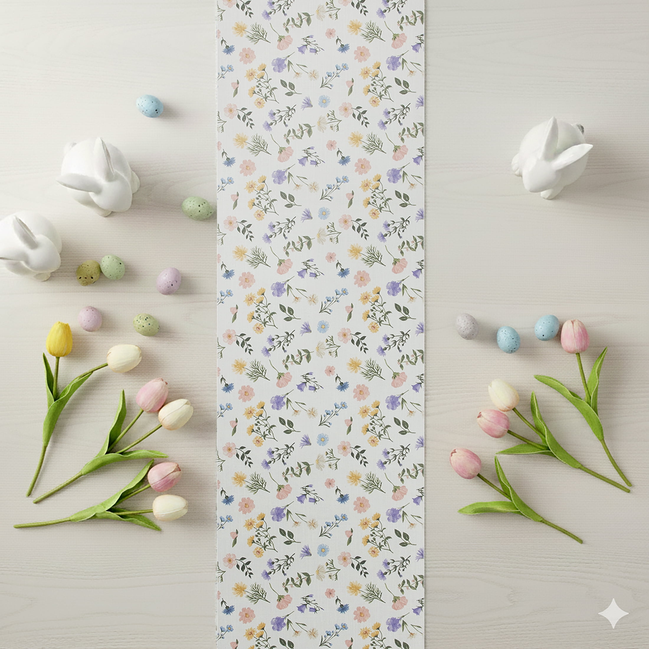 Easter Wild Flowers Table Runner - 14" x 90" - 100% Polyester, Multi-color