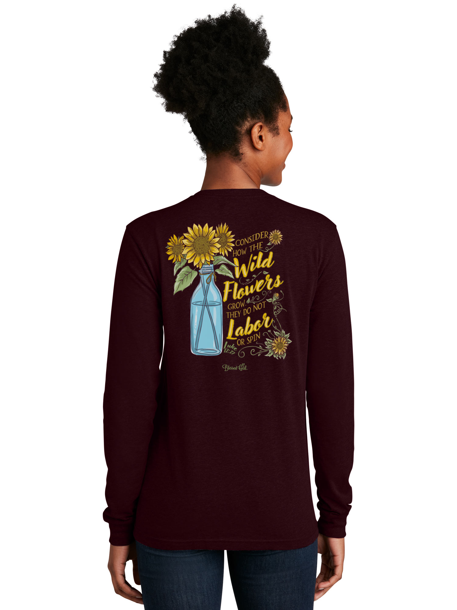 Blessed Girl Womens Long Sleeve TShirt Wild Flowers MD