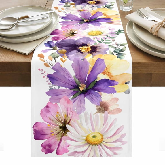 Wild Flowers Table Runner - 108 Inch Long, Kitchen Dining Table Runner Dresser Scarves, Farmhouse Country Floral Leaf Plant Farmhouse Decor for Coffee Tables Wedding Party Banquet