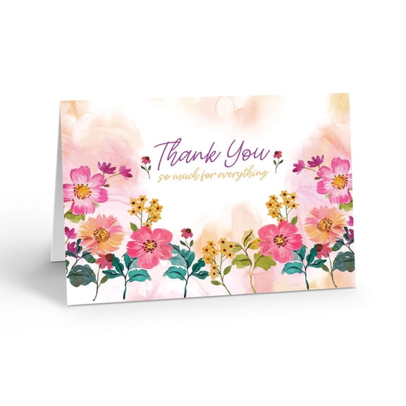 Wild Flowers Thank You Note Cards for Any Occasion - 10 Note Cards with Envelope