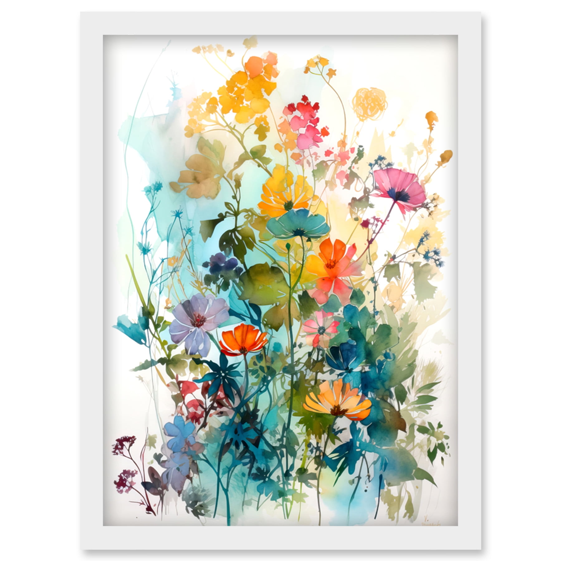 Wild Flowers Watercolour Painting Rainbow Colour Bright