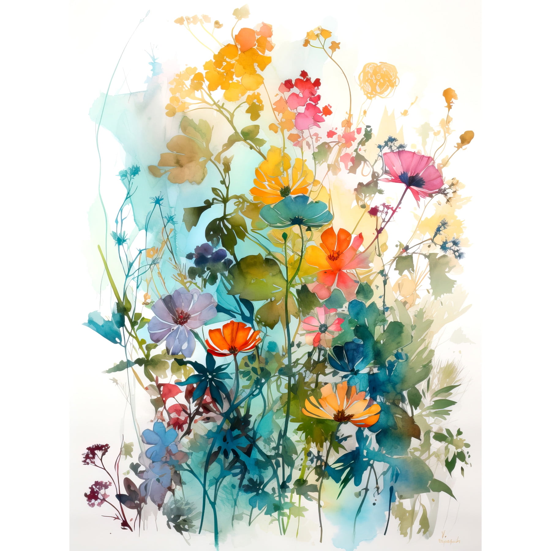Wild Flowers Watercolour Painting Rainbow Colour Bright