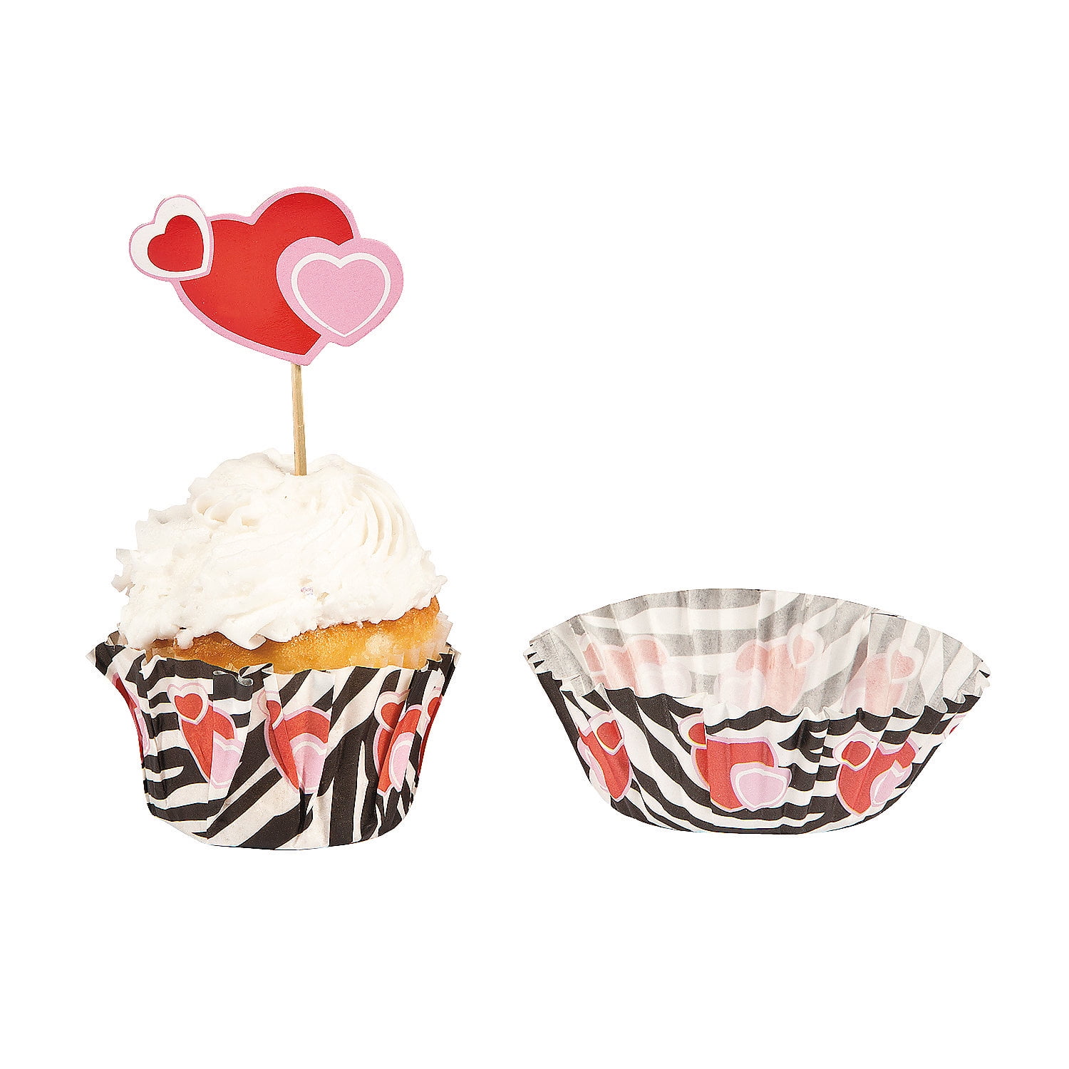 Wild For You Zebra Print Baking Cups with Heart Picks - 100 Pieces