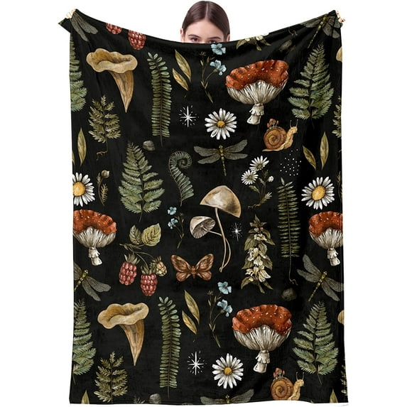 Wild Forest Mushrooms Blanket Soft Warm Throw Blanket for Couch Sofa Bed Home Mushrooms Decor (Wild Forest Mushrooms, 60x50in)