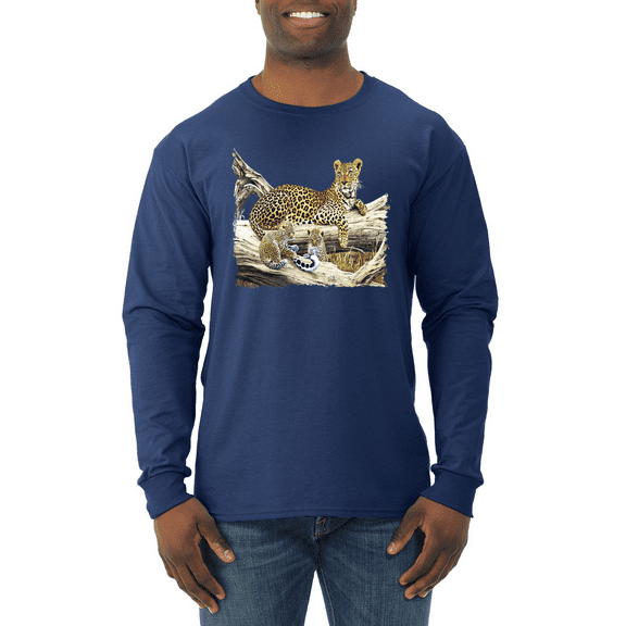 Wild Forest Spotted Cheetah Family Animal Lover Mens Long Sleeve Shirt