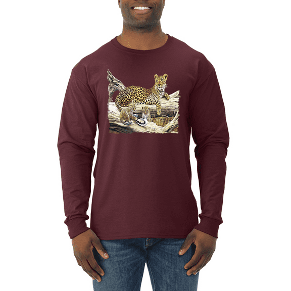 Wild Forest Spotted Cheetah Family Animal Lover Mens Long Sleeve Shirt