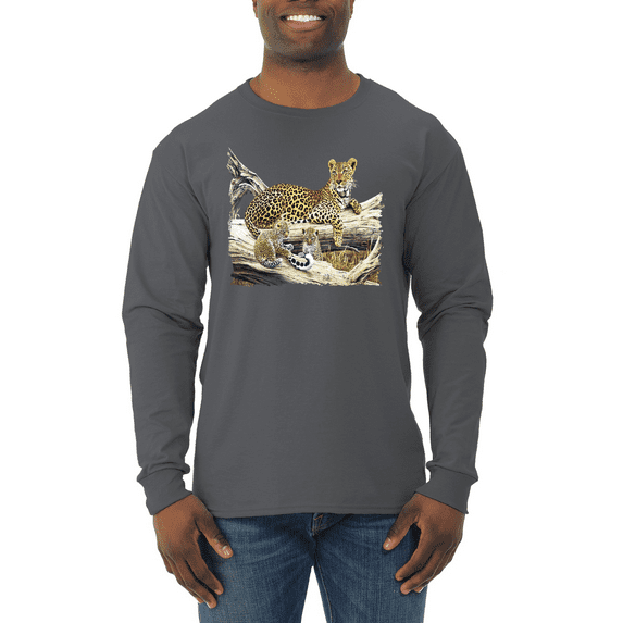 Wild Forest Spotted Cheetah Family Animal Lover Mens Long Sleeve Shirt