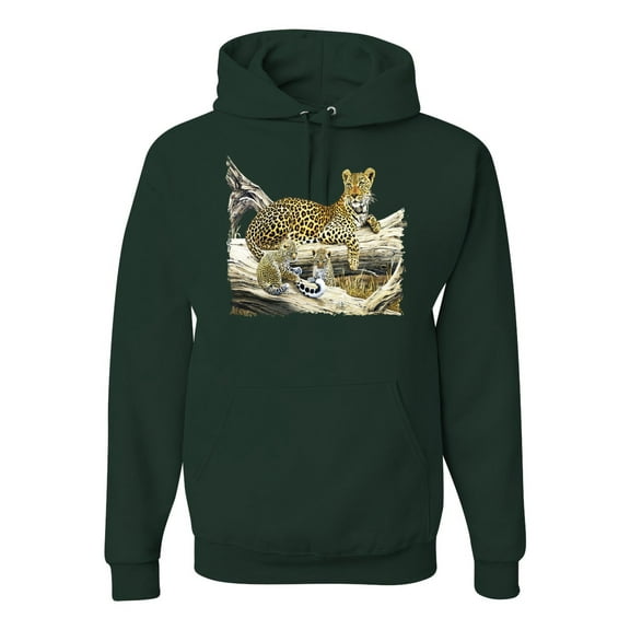 Wild Forest Spotted Cheetah Family Fashion Graphic Hoodie Sweatshirt, Forest Green, 3XL