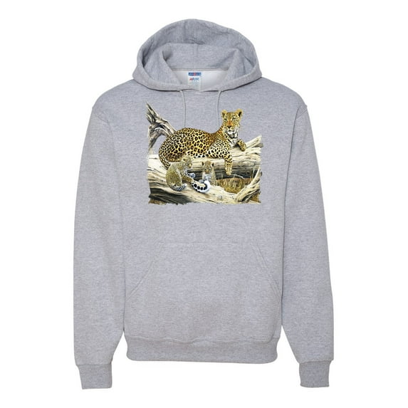 Wild Forest Spotted Cheetah Family Fashion Graphic Hoodie Sweatshirt, Heather Grey, Medium