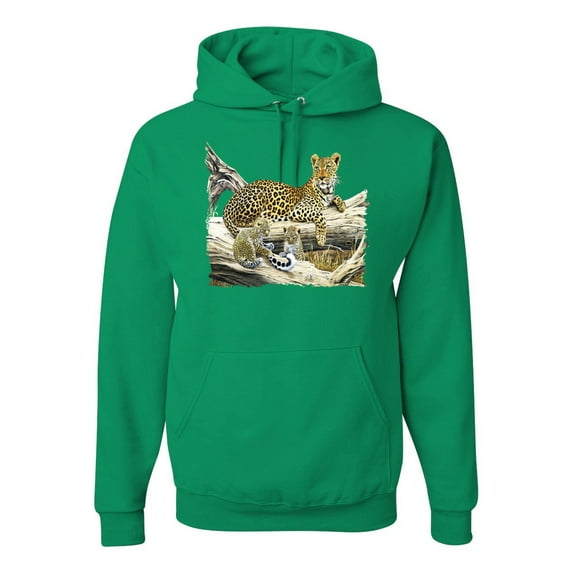 Wild Forest Spotted Cheetah Family Fashion Graphic Hoodie Sweatshirt, Kelly, 3XL