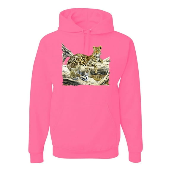 Wild Forest Spotted Cheetah Family Fashion Graphic Hoodie Sweatshirt, Neon Pink, Large