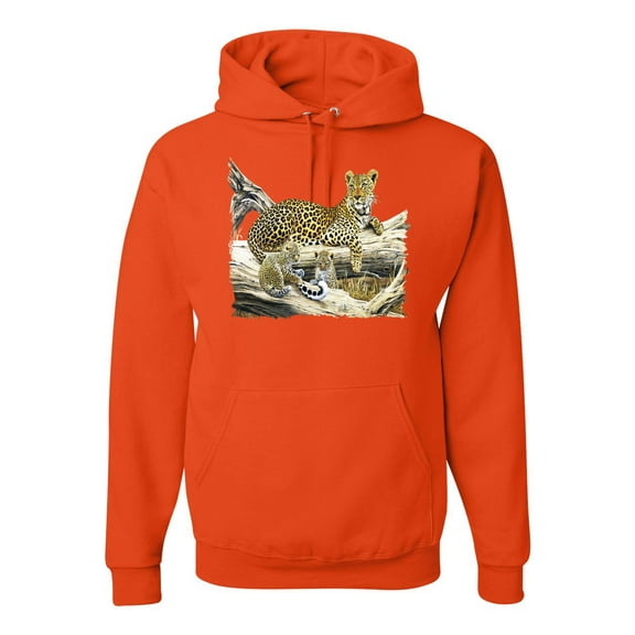 Wild Forest Spotted Cheetah Family Fashion Graphic Hoodie Sweatshirt, Orange, 2XL