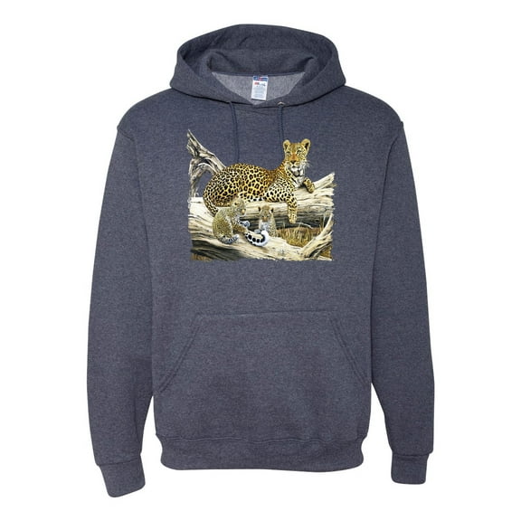 Wild Forest Spotted Cheetah Family Fashion Graphic Hoodie Sweatshirt, Vintage Heather Navy, Large