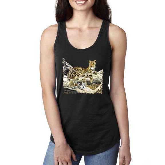 Wild Forest Spotted Cheetah Family Fashion Ladies Racerback Tank Top, Black, Small