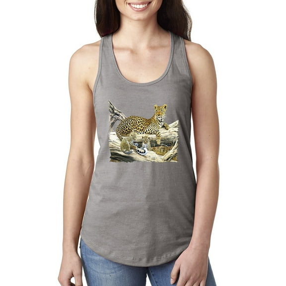 Wild Forest Spotted Cheetah Family Fashion Ladies Racerback Tank Top, Heather Grey, Medium