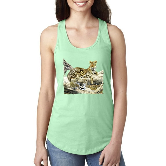 Wild Forest Spotted Cheetah Family Fashion Ladies Racerback Tank Top, Mint, Medium
