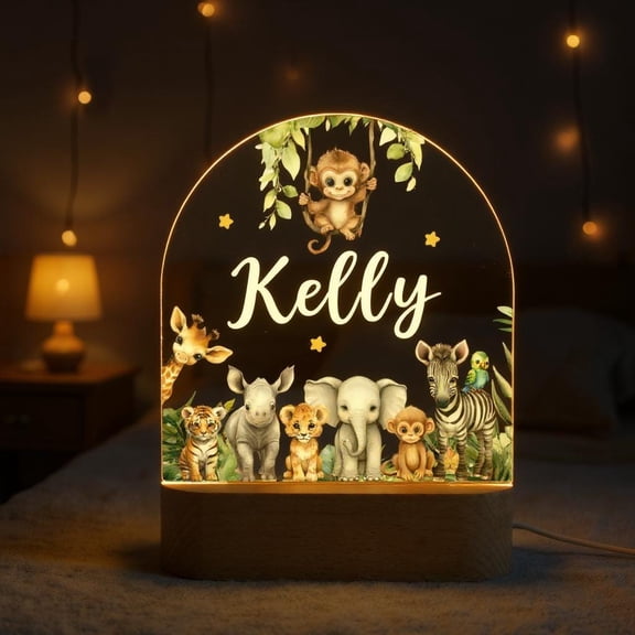 Wild Forest Wildlife Custom Table Light Acrylic Board Wooden Base Home Decor Housewarming Gift Bedside Desk Lamp
