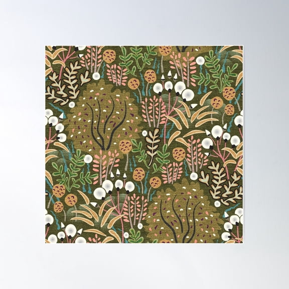 Wild Garden Tapestry In Dark Earth Tones Poster Wall Art, Modern Wall Decor For Living Room Bedroom, 24x24 UNFRAMED