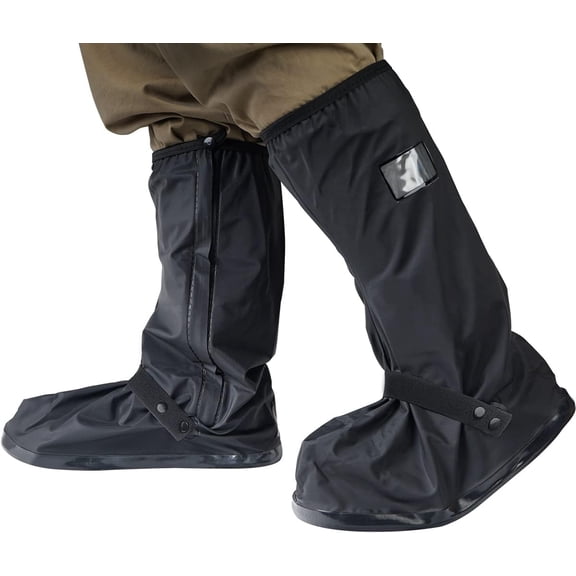 Wild Gear Waterproof Non-Slip Rain Boot Shoe Covers/Overshoes with Reflector&Zipper - Black, Reusable Foldable Insulation for Hunting Cycling Snow&Rainy Days