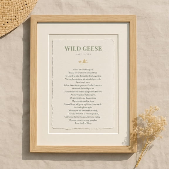 Wild Geese By Mary Oliver Poem Print On Handmade Deckle-Edge Paper, Or A5, Literary Wall Art, Inspirational Nature Quote Gift, Modern Wall Art Decor UNFRAMED