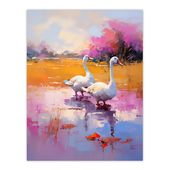 Wild Geese Pastel Colour Oil Painting Unframed Wall Art Print Poster Home Decor Premium