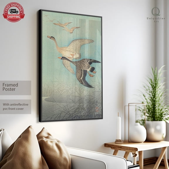 Wild Geese Woodblock by Shoson Japanese Wall Decor, Unframed Poster