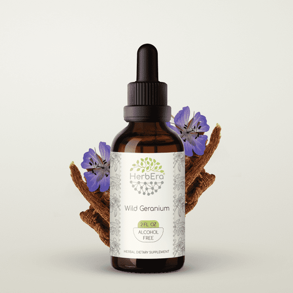 HerbEra Wild Geranium Tincture, Herbal Dietary Supplement for Digestive Support, Wild Geranium (Geranium maculatum, Cranesbill) Dried Root Extract, Natural, Alcohol-Free, Drops 2 oz