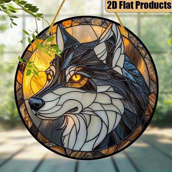 Wild Gray Wolf Balcony Acrylic Window Hanging Patio Outdoor Ornament Suncatcher
