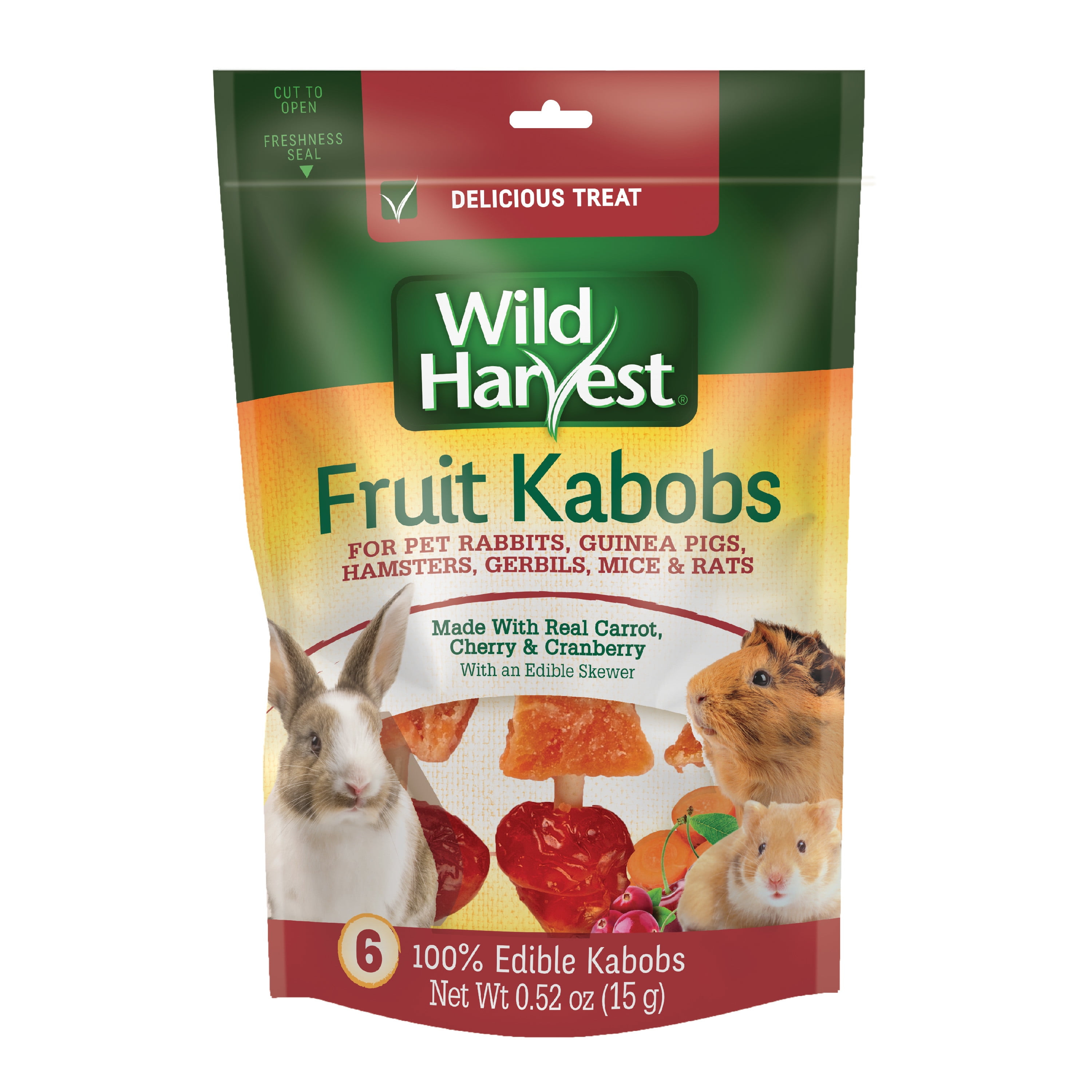 Wild Harvest Fruit Kabobs for Rabbits, Guinea Pigs, Hamsters, Gerbils, Mice and Rats, 6 Count
