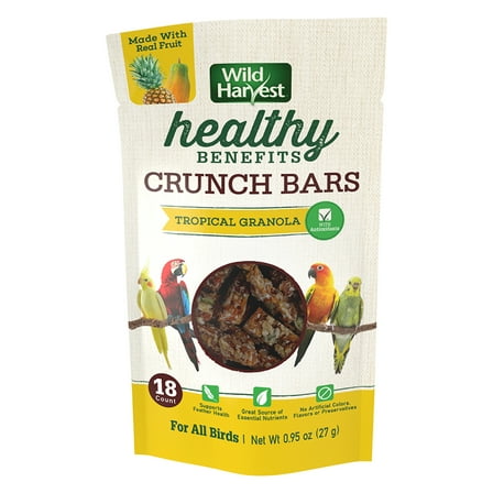 Wild Harvest Healthy Benefits Tropical Granola Crunch Bars Bird Treat for All Pet Birds, 18 Count