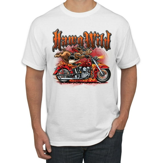 Wild Hawg Bike Motorcycle Flaming Cars and Trucks Men's Graphic T-Shirt, White, 2XL