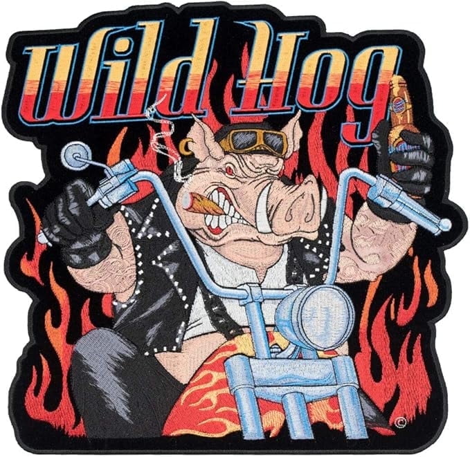 Wild Hog Biker & Flames Patch, Large Size