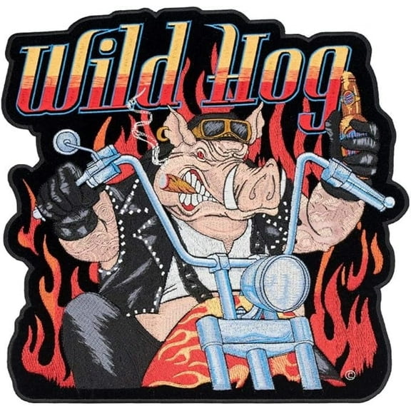 Wild Hog Biker & Flames Patch, Large Size