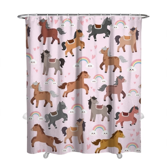 Wild Horse & Foal Shower Curtain 72" x 84" - Hotel Style Waterproof Bathroom Drapes, Rustic Rural Design, Fade-Resistant Fabric with 12 Hooks Included