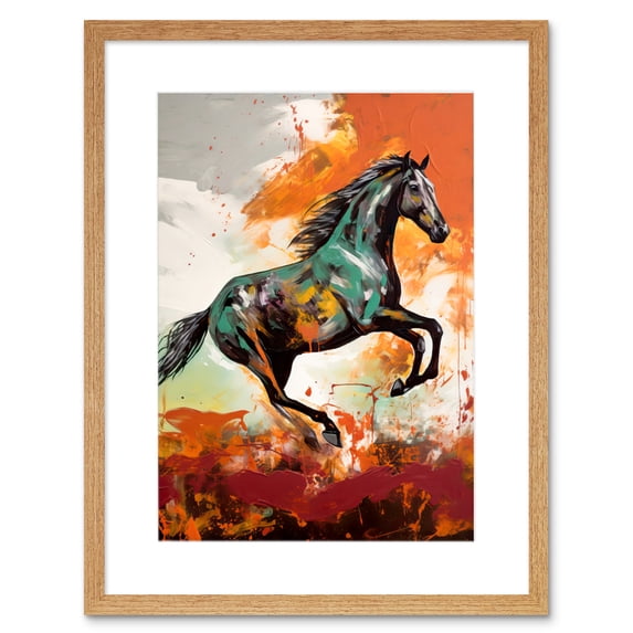 Wild Horse Galloping Across a Barren Landscape Artwork Framed Wall Art Print 9X7 Inch