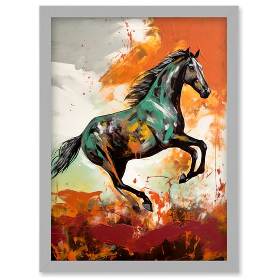 Wild Horse Galloping Across a Barren Landscape Artwork Framed Wall Art Print A4