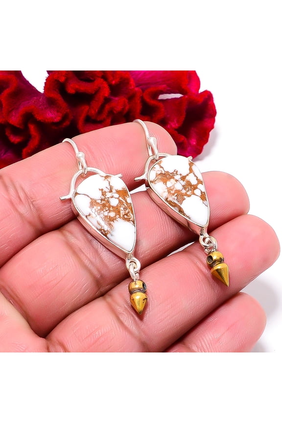 Wild Horse Jasper - Arizona 925 Sterling Silver Two Tone Arrow Head Earring 2.07" E94932, Christmas Gift
