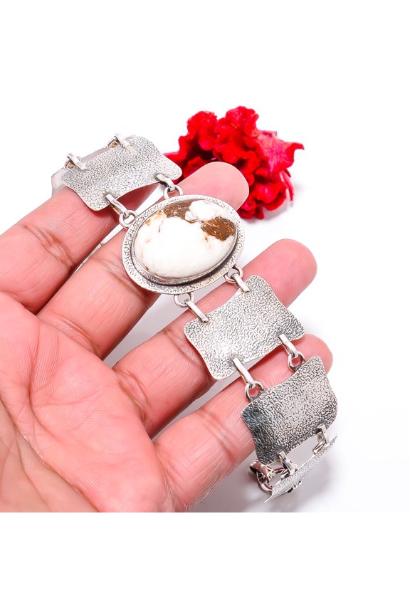 Wild Horse Jasper - Arizona 925 Sterling Textured Silver Bracelet 8.99" B84343, Christmas Gift