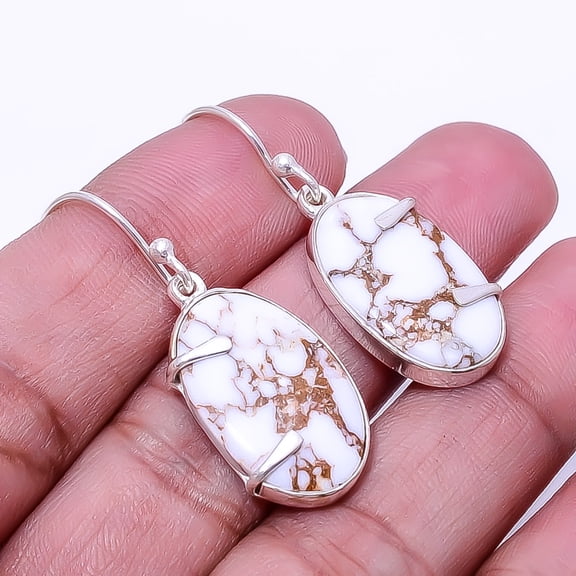 Wild Horse Jasper -Arizona Designer Handmade 925 Silver Plated Earring 1.56", White Wild Horse Earring E_7998_332_24