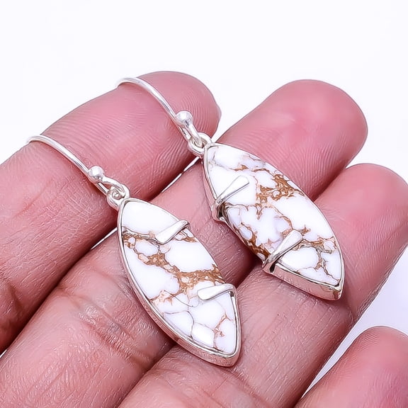 Wild Horse Jasper -Arizona Designer Handmade 925 Silver Plated Earring 1.72", White Wild Horse Earring E_7998_332_60