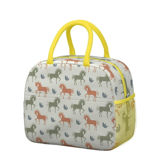 Wild Horse & Rainbow Pattern Lunch Box - Leakproof Insulated Lunch Bag with Outer Storage, Sturdy Handles for Commuters, Rural Lovers